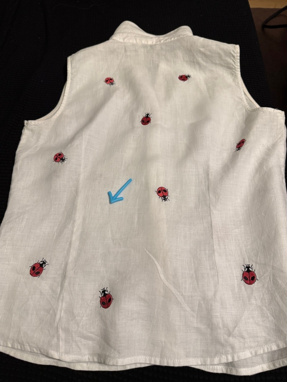 Richard Malcolm Irish Linen Ladybug Embroidered Button Top White Size L - Picture 7 of 8